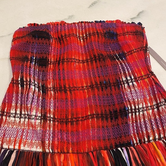 Anthropologie Plenty Strapless Tiered Mini Size XL Red Ikat - Picture 2 of 15